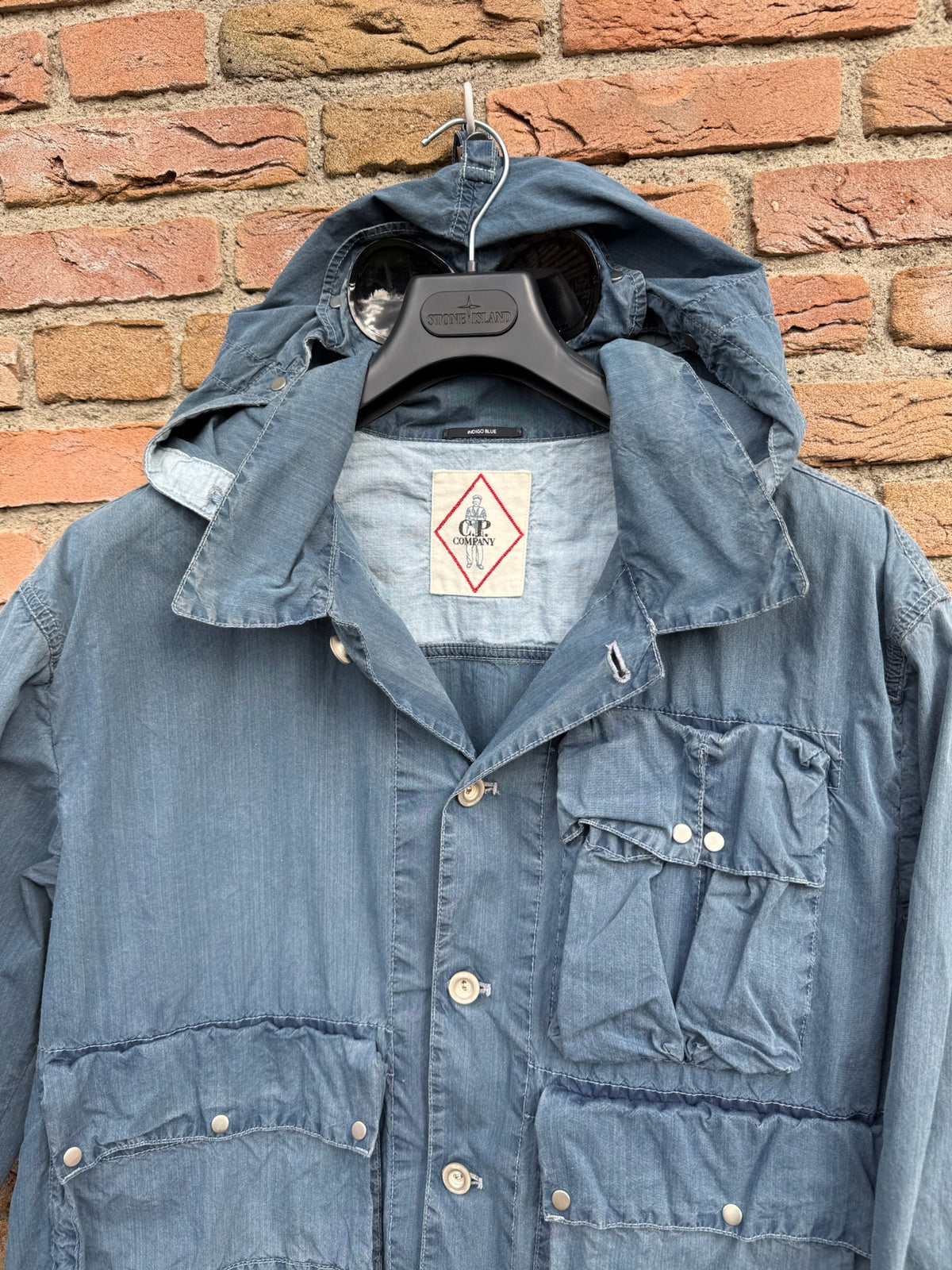 C.P. Company 50 Fili Indigo Bleached Goggle Jacket - XXL