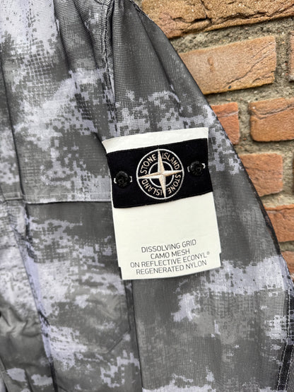 Stone Island Dissolving Grid Camo Mesh on Reflective Parka - L