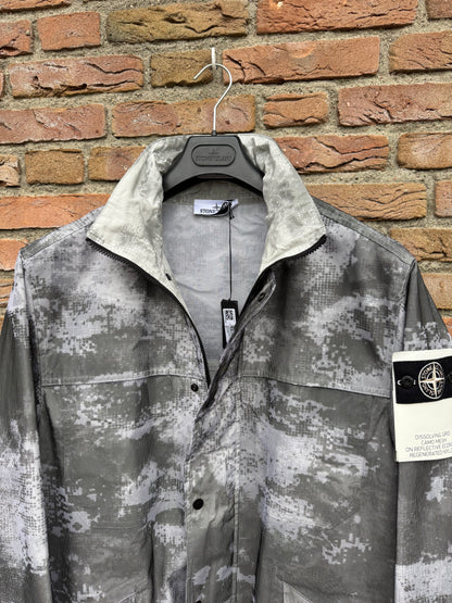Stone Island Dissolving Grid Camo Mesh on Reflective Parka - L
