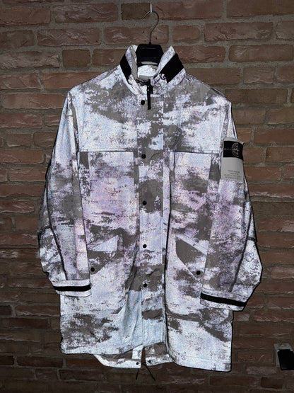 Stone Island Dissolving Grid Camo Mesh on Reflective Parka - L