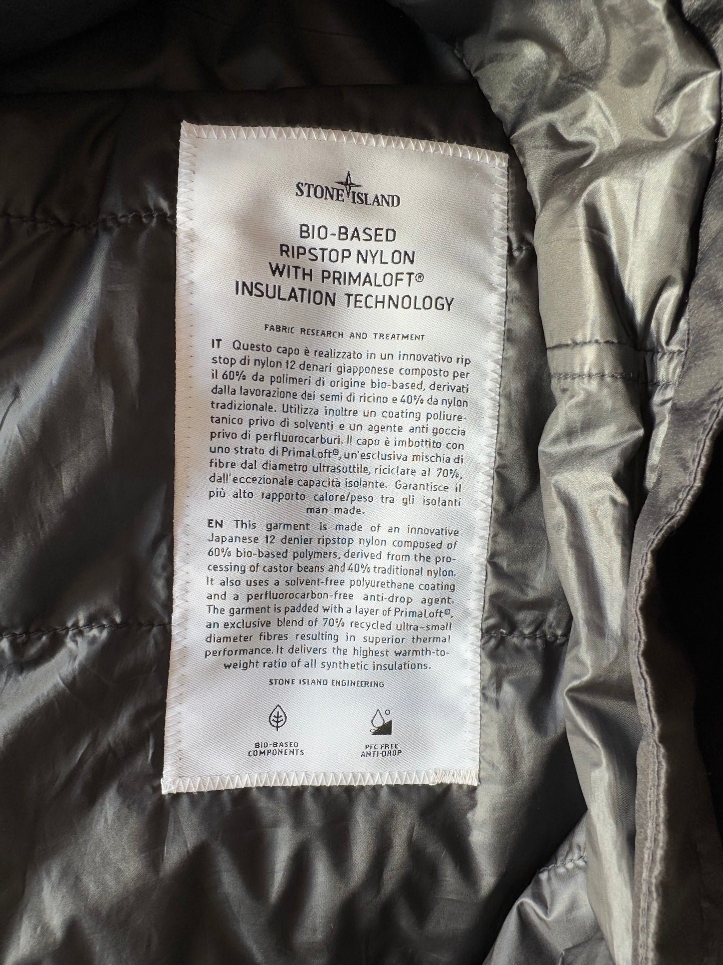 Stone Island Bio-Based Ripstop Nylon Primaloft Jacket - L