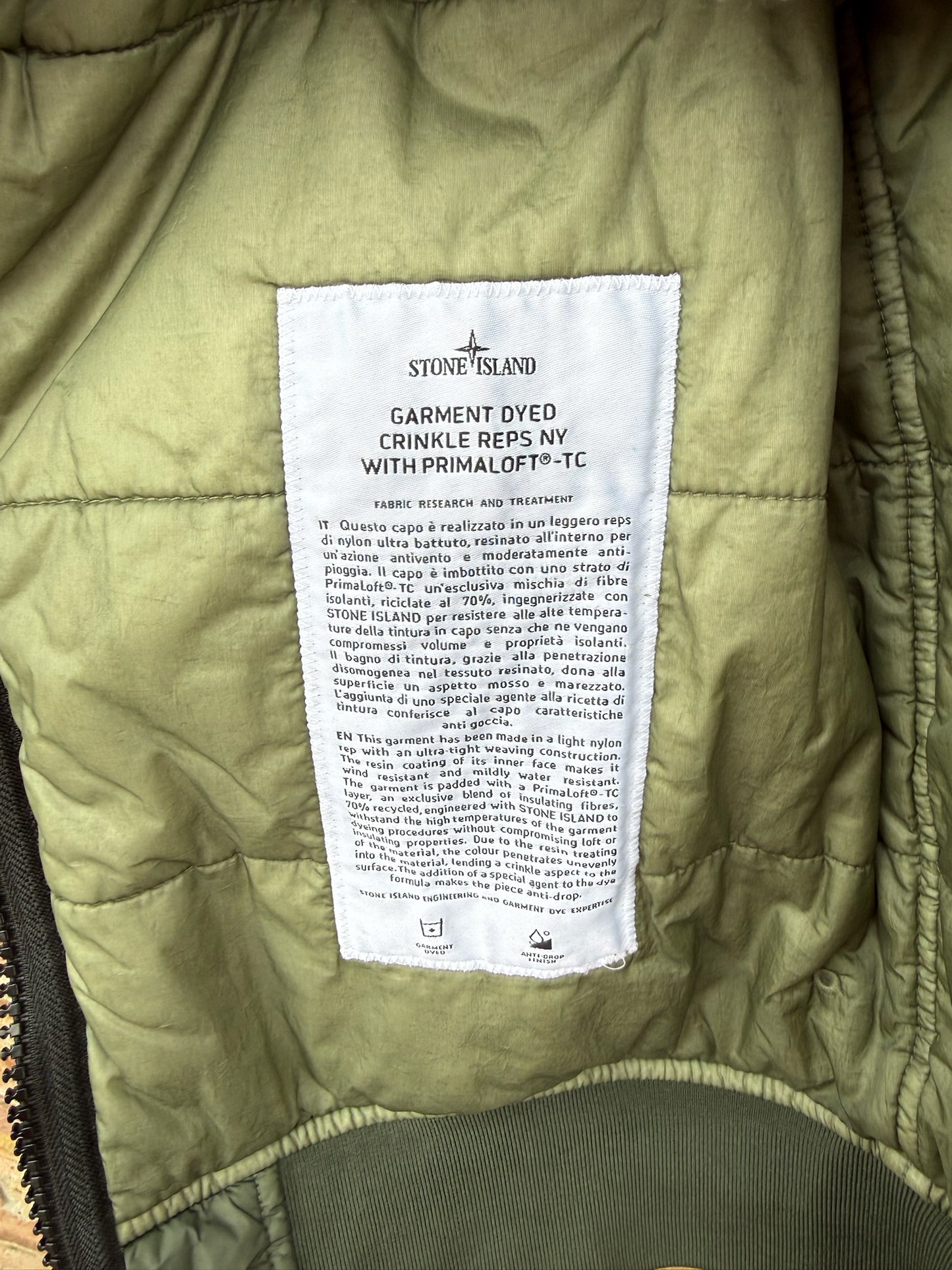 Stone Island Garment Dyed Crinkle Reps NY Primaloft Jacket - L