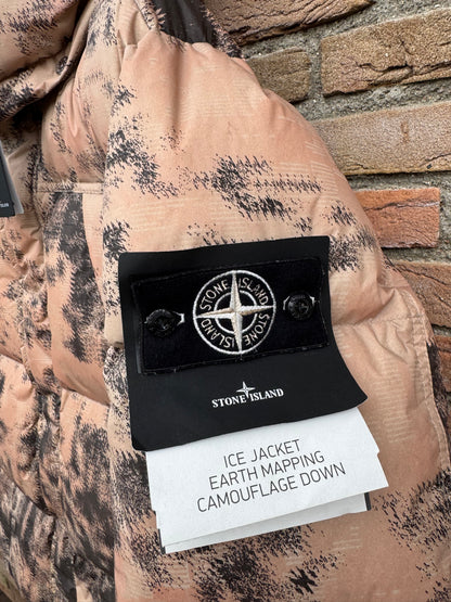 Stone Island Ice Jacket Earth Mapping Camouflage Down Jacket - XL