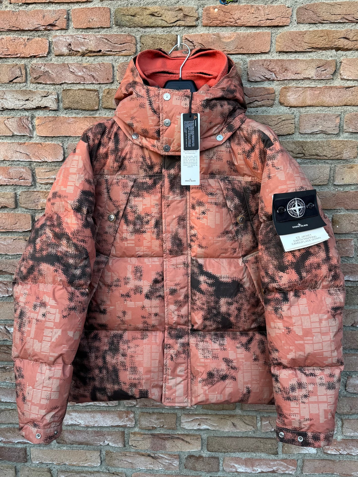 Stone Island Ice Jacket Earth Mapping Camouflage Down Jacket - L
