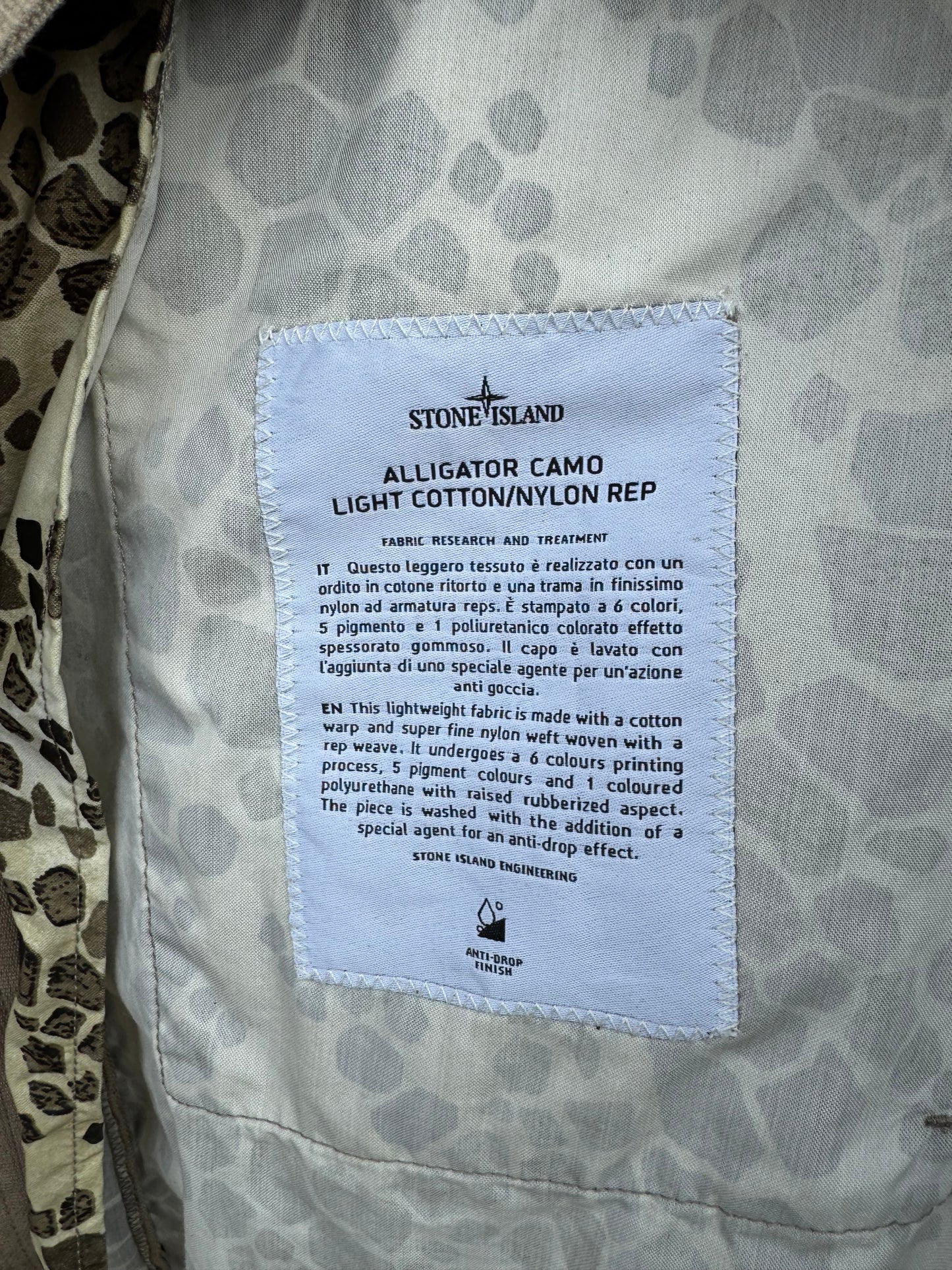 Stone Island Alligator Camo Light Cotton/Nylon Rep Jacket - XL
